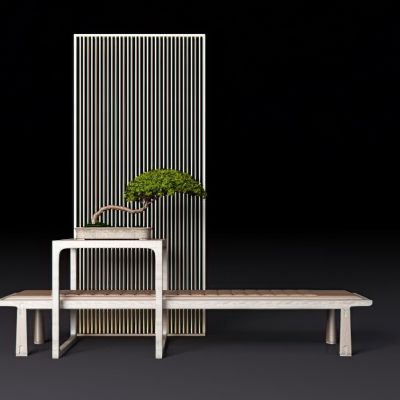 新中式端景台盆景屏风