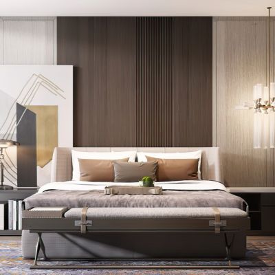 现代卧室吊顶床品