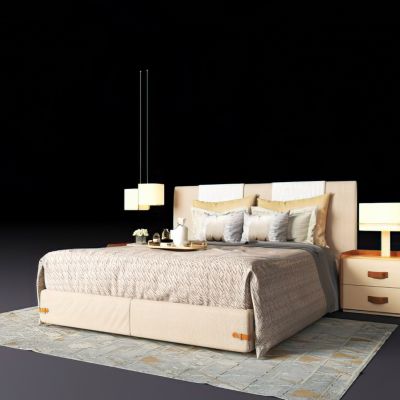 现代样板房卧室床具床头柜