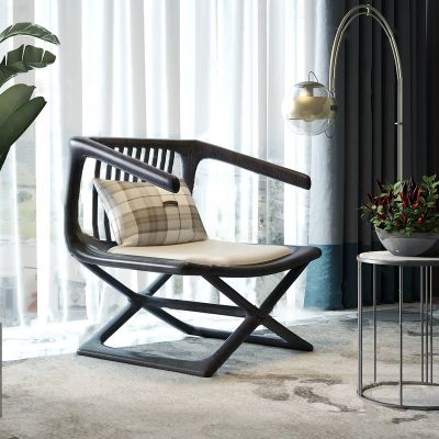 新中式实木休闲单椅