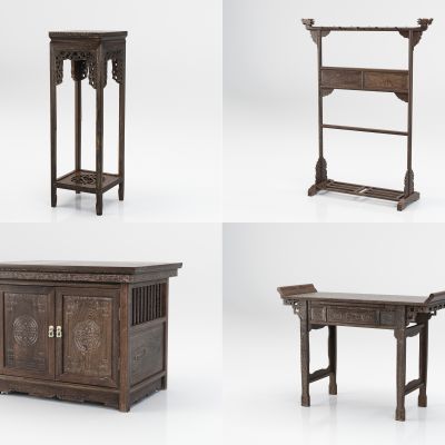 中式花架条案衣架桌台鸡翅木