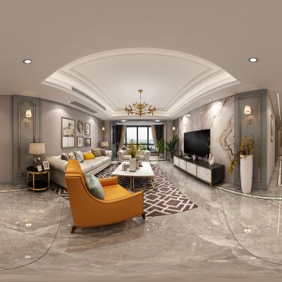 现代美式轻奢客餐厅全景