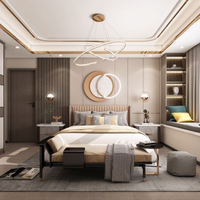 现代卧室，轻奢卧室，卧室