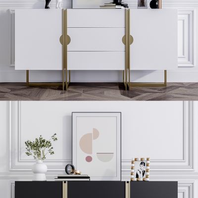 现代简约边柜玄关组合 装饰画 花瓶 书本