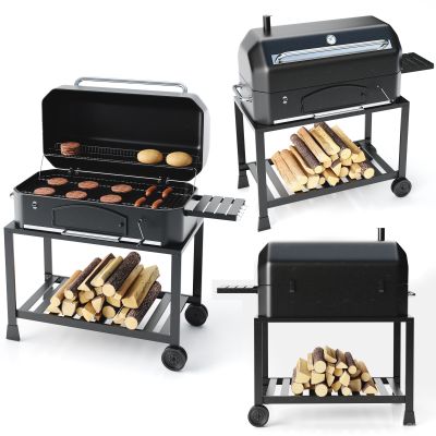 现代炊具 烧烤架 烤炉 香肠 烤肉 木柴 烤箱