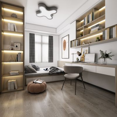 现代榻榻米，榻榻米卧室，榻榻米，儿童房，