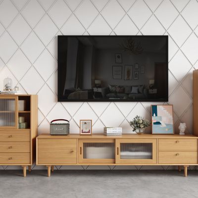 北欧原木电视柜边柜组合