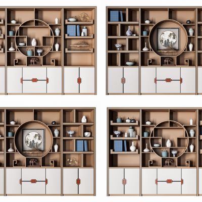 新中式实木书柜摆件组合