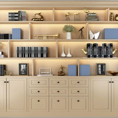 现代书柜摆件组合