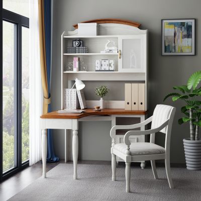 美式转角书桌书架组合家用书柜一体家具电脑台式桌BE3V