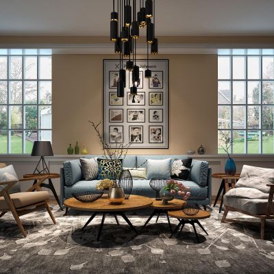 现代无印良品风格沙发椅子茶几组合