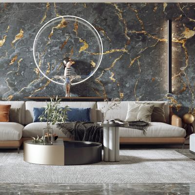 现代客厅，沙发茶几组合，沙发背景墙，陈设摆件，单椅