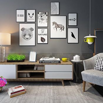 现代电视柜照片墙椅子组合