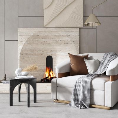 现代单人沙发边几组合，落地灯