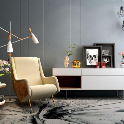 现代电视柜沙发椅饰品摆件组合