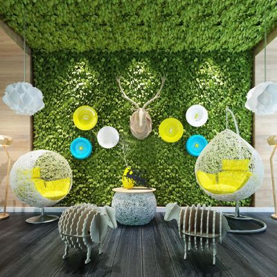 现代吊椅绿植墙落地灯鹿头挂件组合