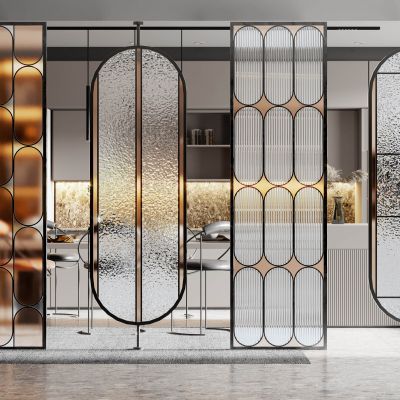 现代玻璃屏风隔断，办公室隔断，磨砂玻璃，长虹玻璃，窄框玻璃隔断，现代厨房