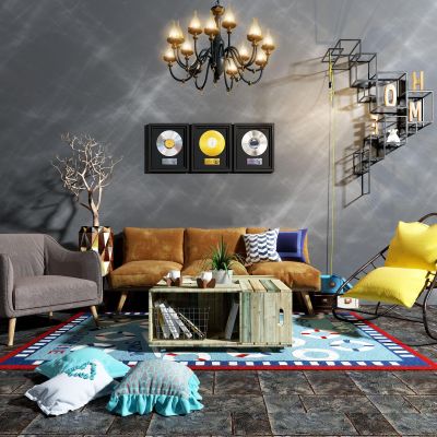 现代吊灯沙发组合