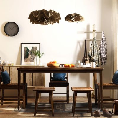 现代餐桌椅边柜吊灯组合厌式房间六扇餐边柜