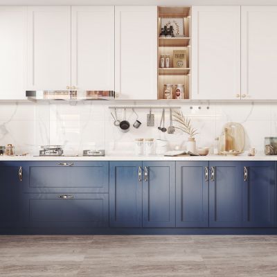 北欧开放式厨房 带橱柜厨具嵌入式冰箱