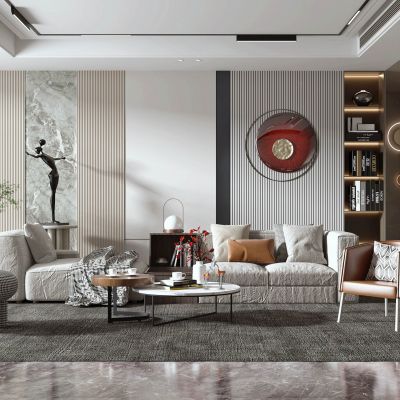 现代客厅.沙发.茶几.摆件.灯具.绿植.墙饰