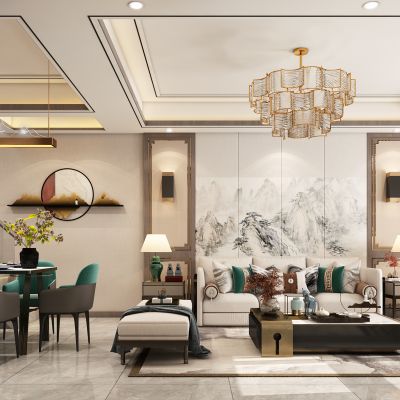 新中式客餐厅，客餐厅，