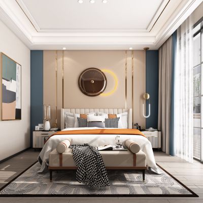 现代卧室，轻奢卧室，卧室，
