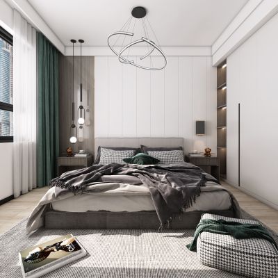 现代卧室，卧室，书房，