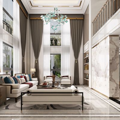 新中式客餐厅，新中式别墅，客餐厅，