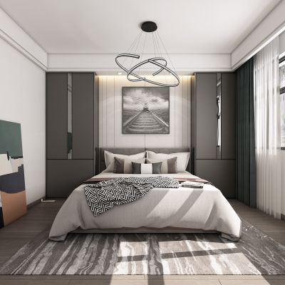 现代卧室，轻奢卧室，卧室，