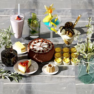 现代蛋糕饮料食物摆件