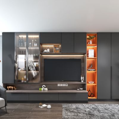 现代电视柜 轻奢 爱马仕橙