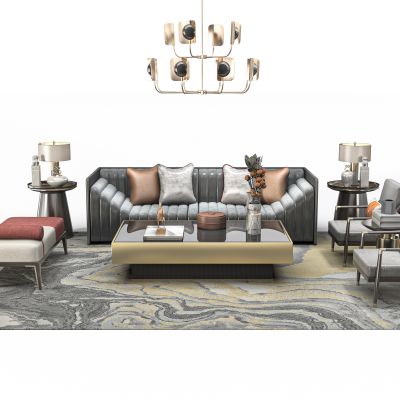 现代轻奢流行客厅沙发茶几