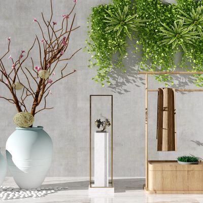 新中式盆栽雕塑挂衣架摆件