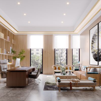 新中式现代简约轻奢风格总经理办公室