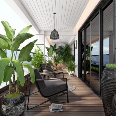 现代休闲阳台花园露天阳台景观阳台盆栽组合