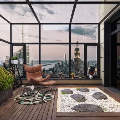 现代休闲阳台花园露天阳台景观阳台盆栽组合