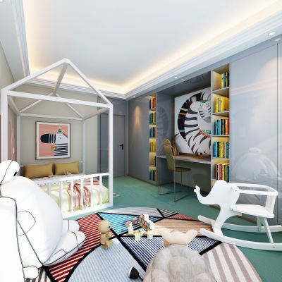 现代简约女孩房卧室儿童房卧室