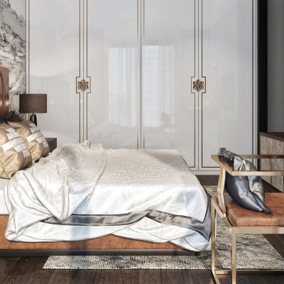 现代新中式主人房主卧室床品组合