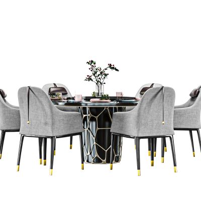 .现代轻奢圆形餐桌椅组合