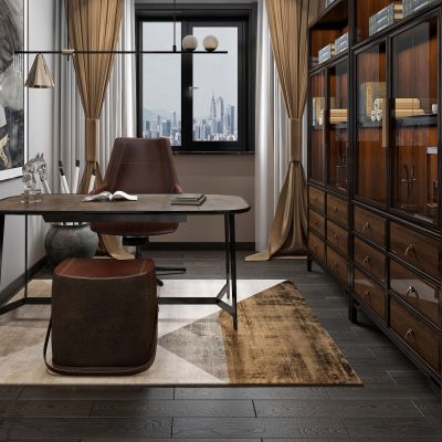 新中式书房书桌椅书柜组合