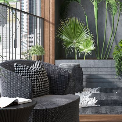 现代休闲阳台花园露天阳台景观阳台盆栽组合