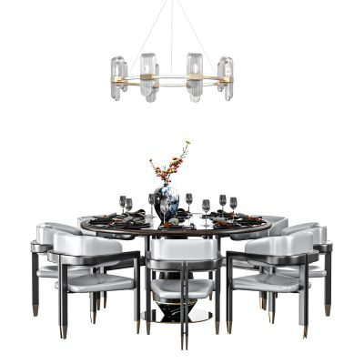 现代轻奢圆形餐桌椅组合