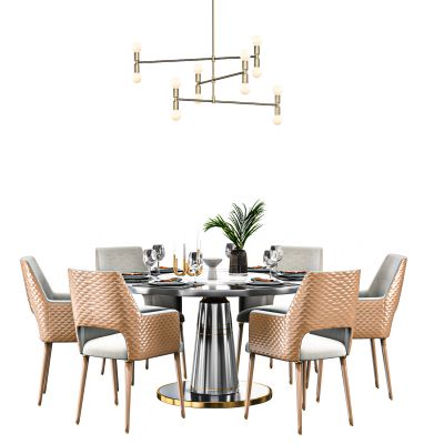 现代轻奢圆形餐桌椅组合