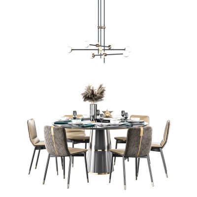 现代圆形餐桌椅组合