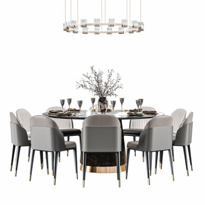 现代轻奢圆形餐桌椅组合
