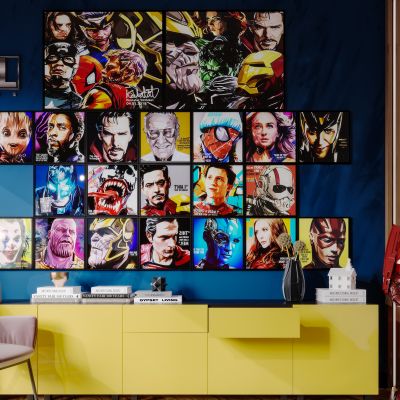 北欧现代简约轻奢风格漫威英雄联盟挂画组合
