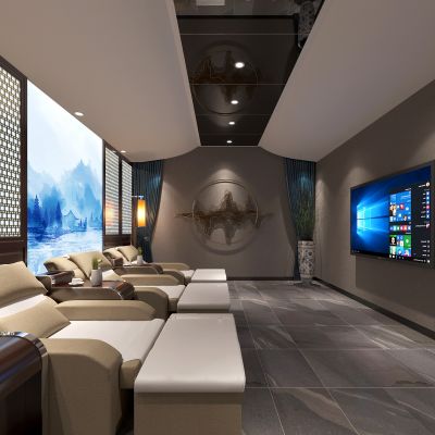 新中式按摩房 养生馆 足浴房 spa 木桶 足浴沙发