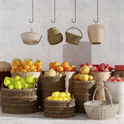 竹编篮子水果 农具摆件