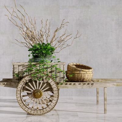 新中式农具平板车摆件